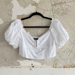 Abercrombie Crop Top White Puff Sleeves Smocked Feminine Cottagecore M NWT